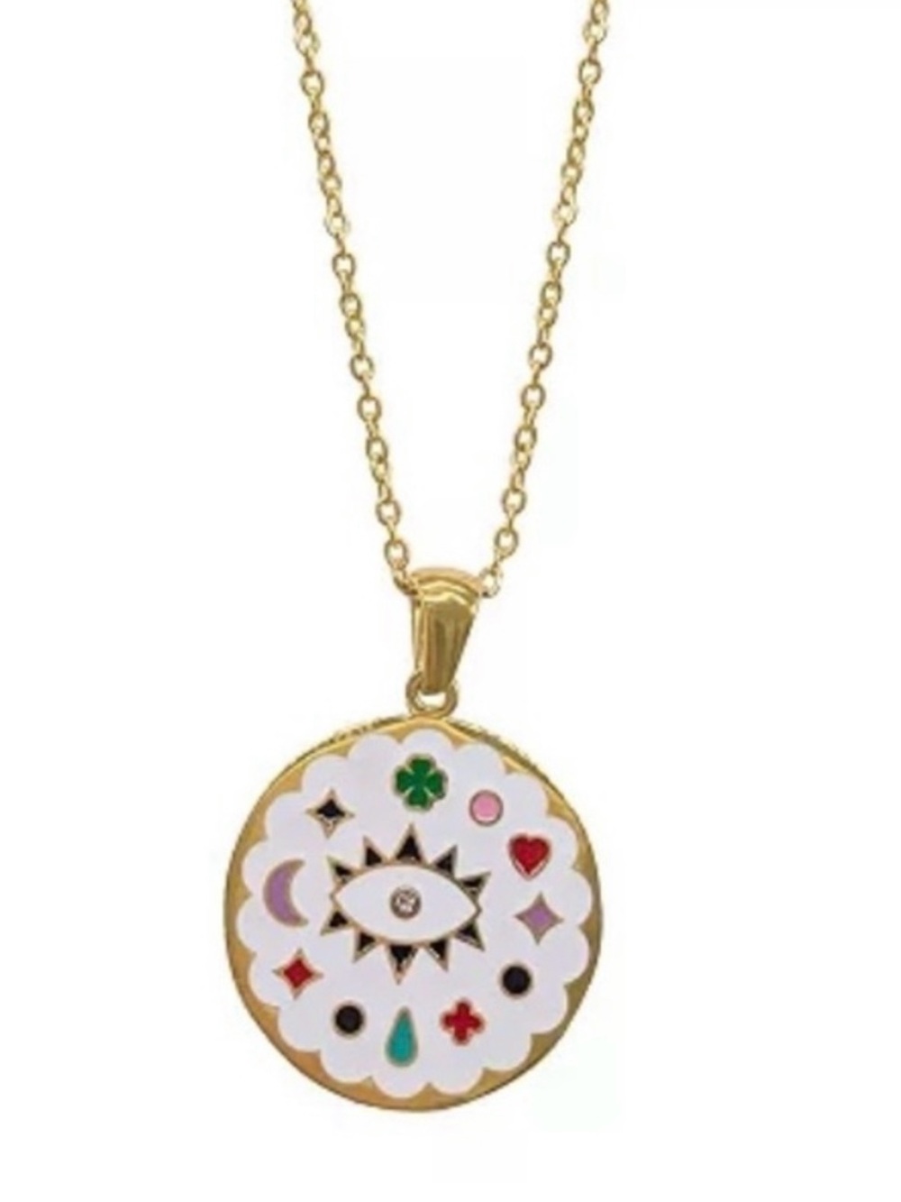 Adornia Gold Vermeil Plated White Enamel Evil Eye Pendant Necklace